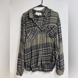 Anthropologie Cloth & Stone Green Plaid Button Down Shirt